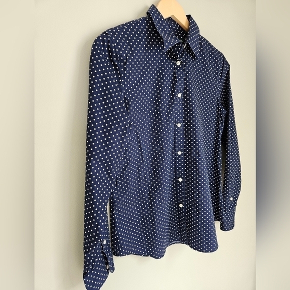 Ralph Lauren blouse dot polka navy size medium - Picture 2 of 6